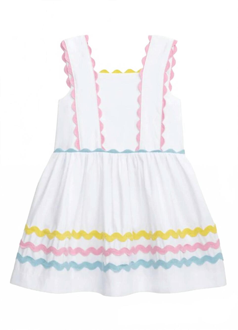 NEW MUDPIE girl's ric rac poplin dress in white multi